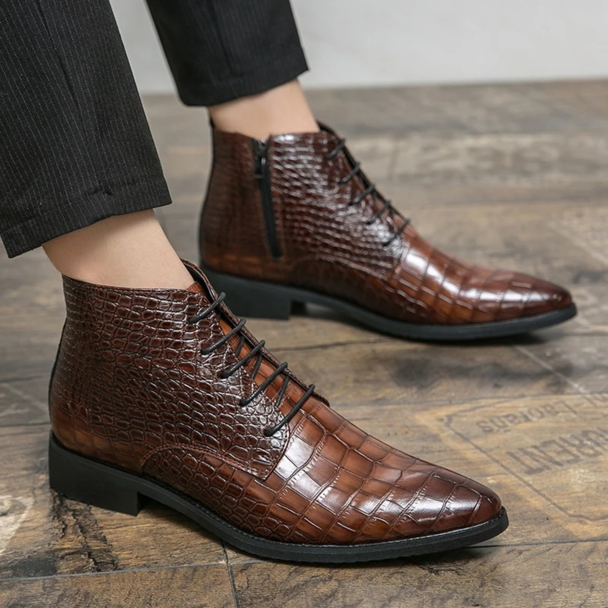 The Orvieto Men’s Crocodile Pattern Leather Ankle Boots - Brown