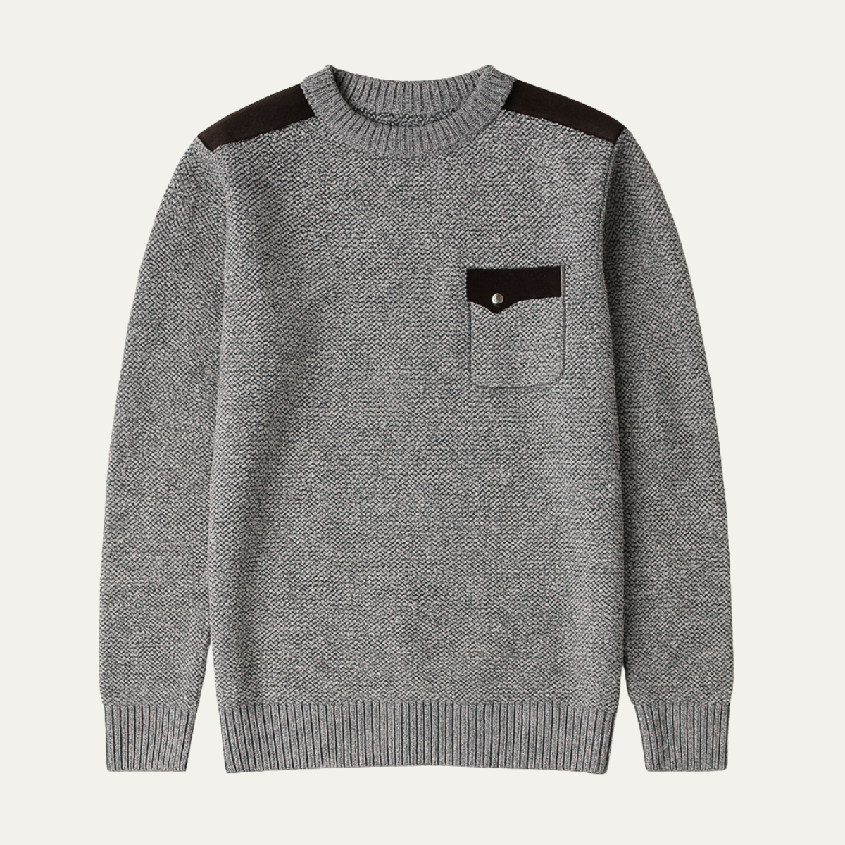 The Highland Men’s Luxury Grey Knit Autumn Winter Jumper – Suede Shoulder Detail
