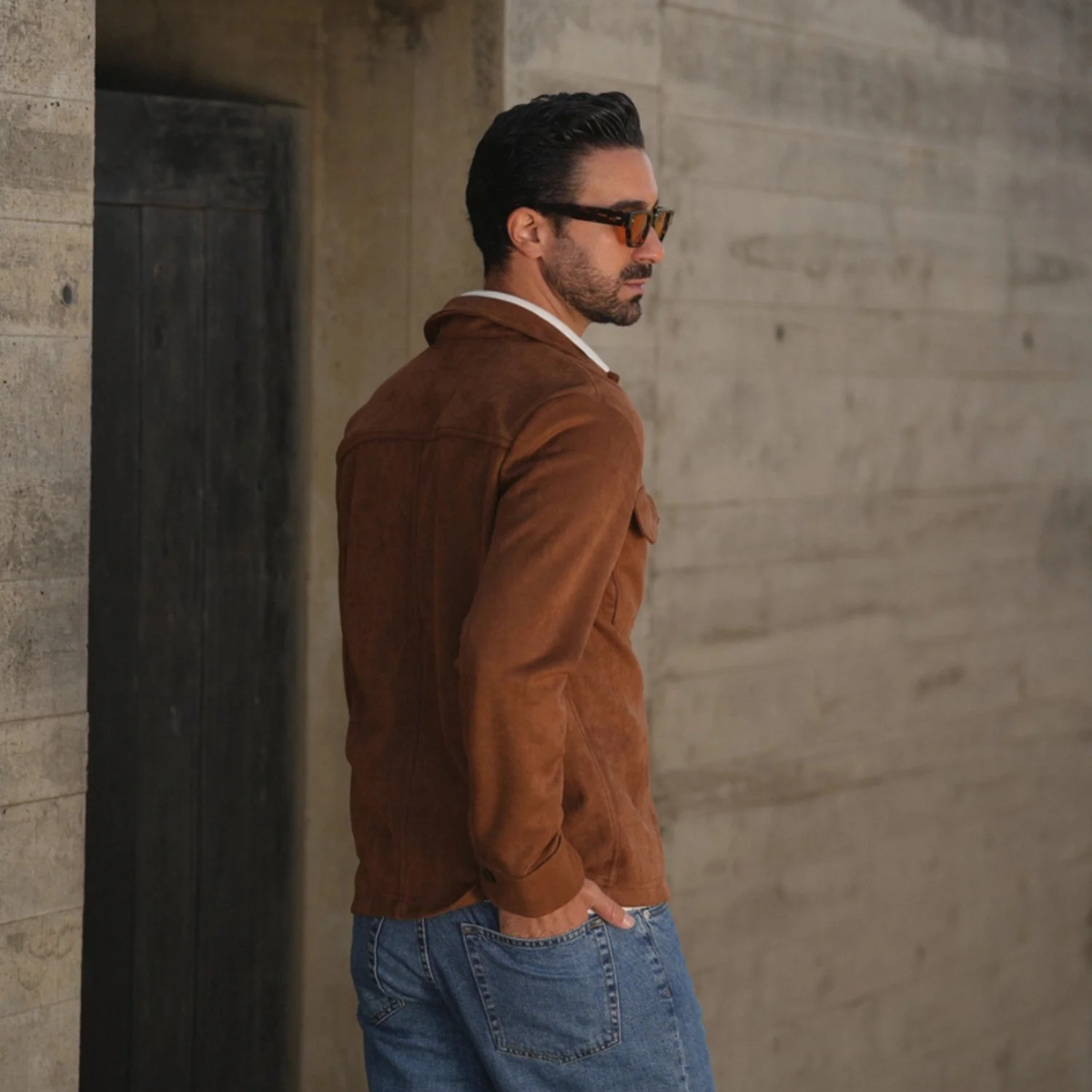 The Hyatt Men's Camel Suede Overshirt - Slim Fit Luxury Jacket with Pockets