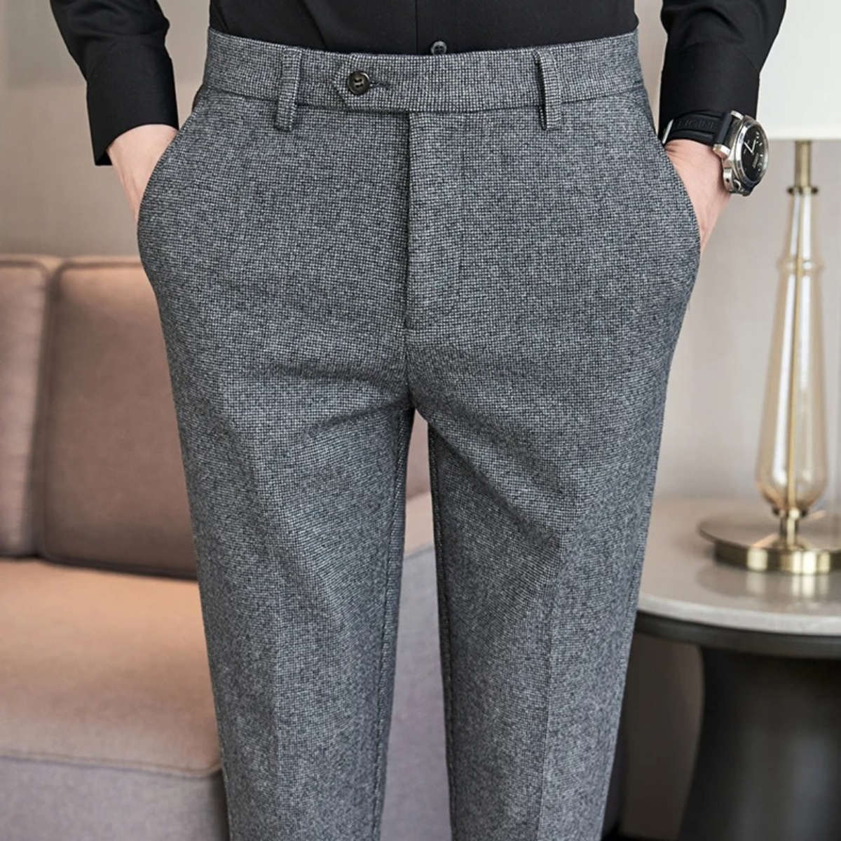 The Piacenza Men’s Slim Fit Smart Wool Blend Formal Trousers