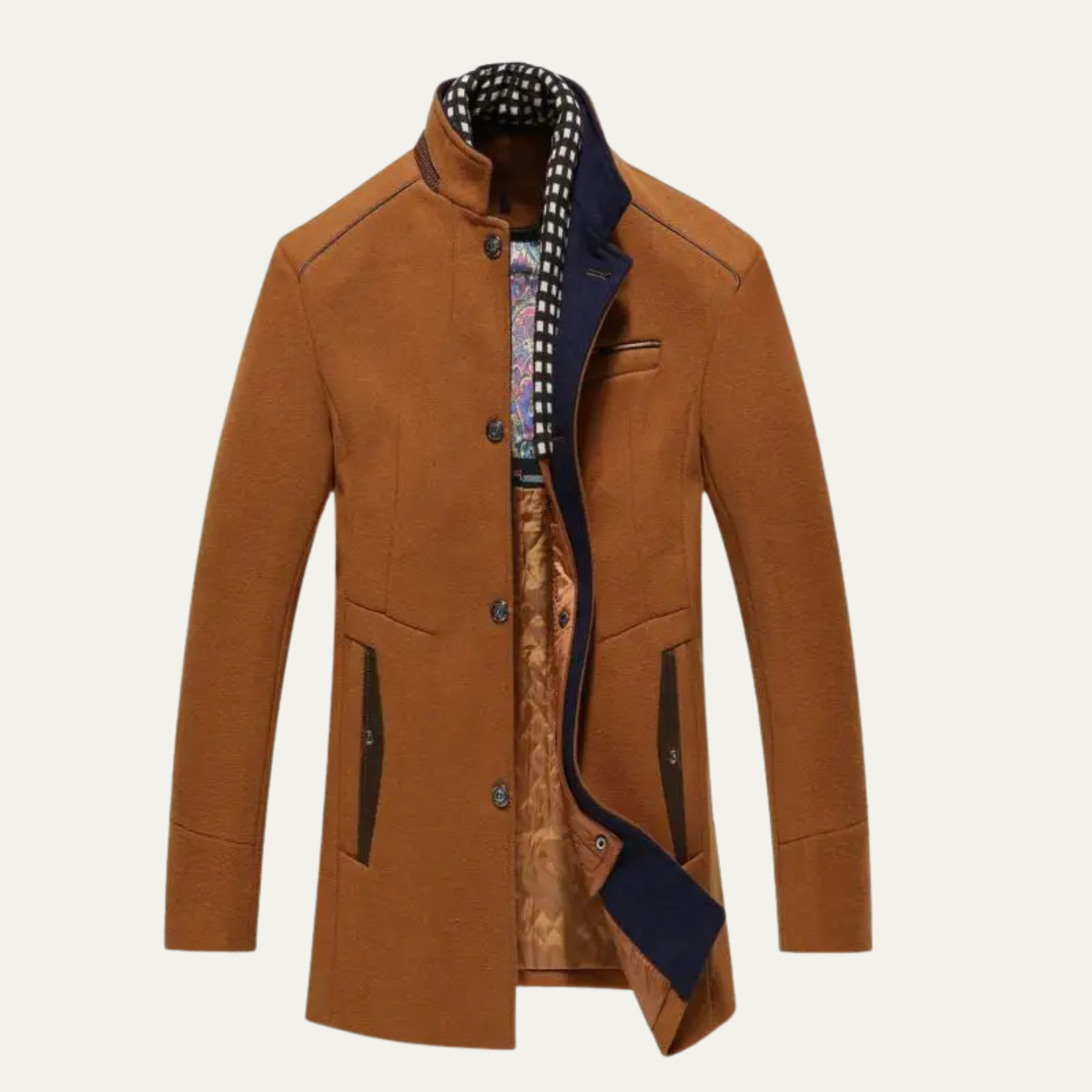 The Blenheim Men's Smart Casual Wool Trench Coat with Stand Collar