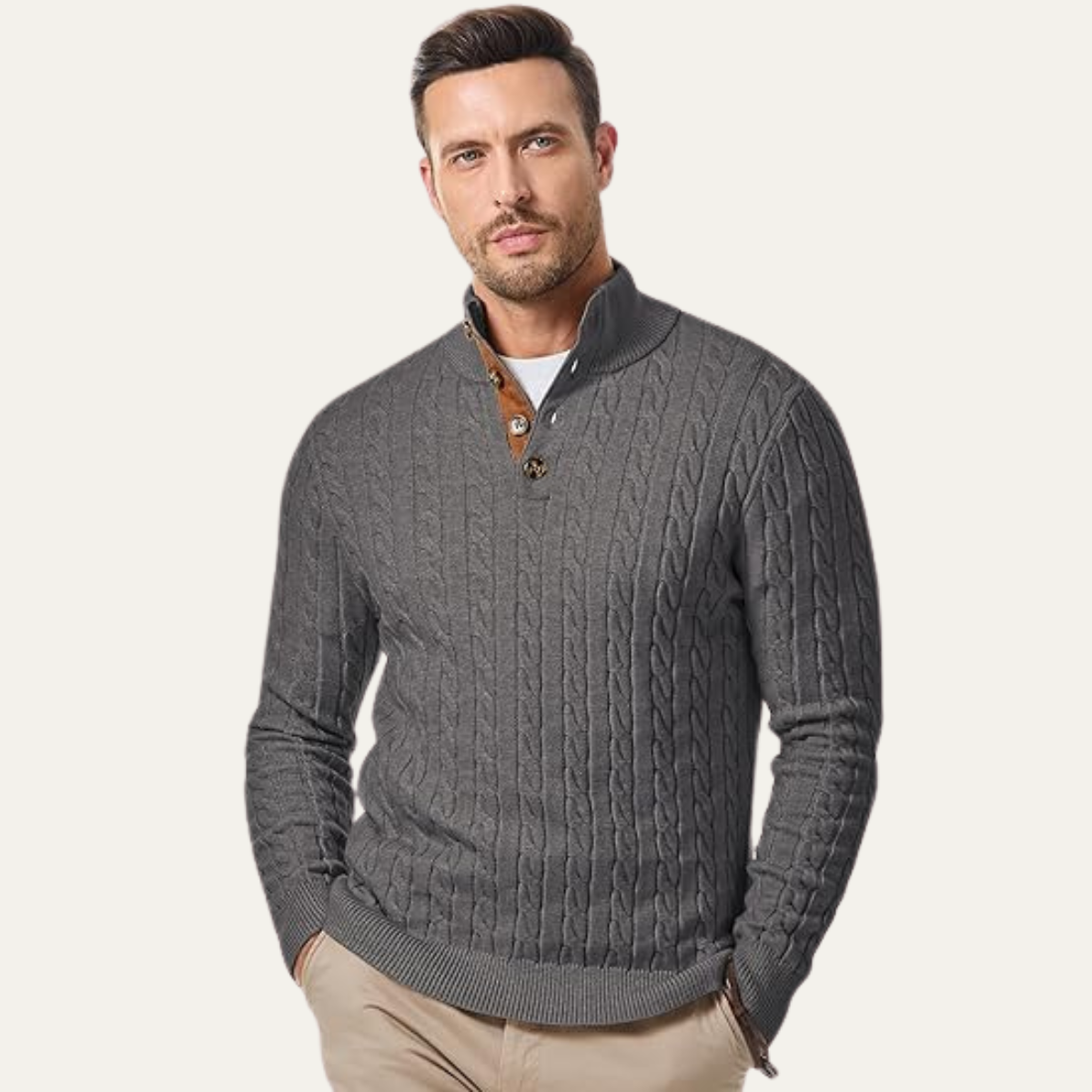 The Stamford Men's Cable Knit Collar Stand Jumper