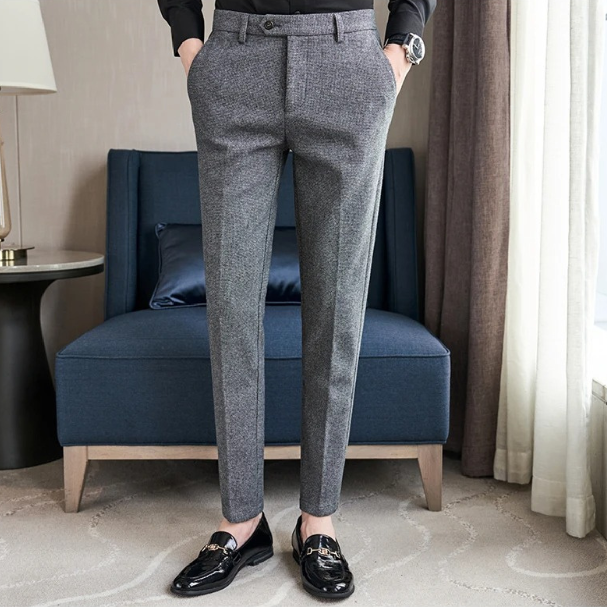 The Piacenza Men’s Slim Fit Smart Wool Blend Formal Trousers