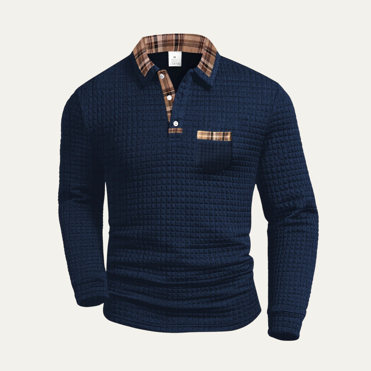 The Saturnia Men’s Waffle Knit Polo Jumper with Plaid Collar