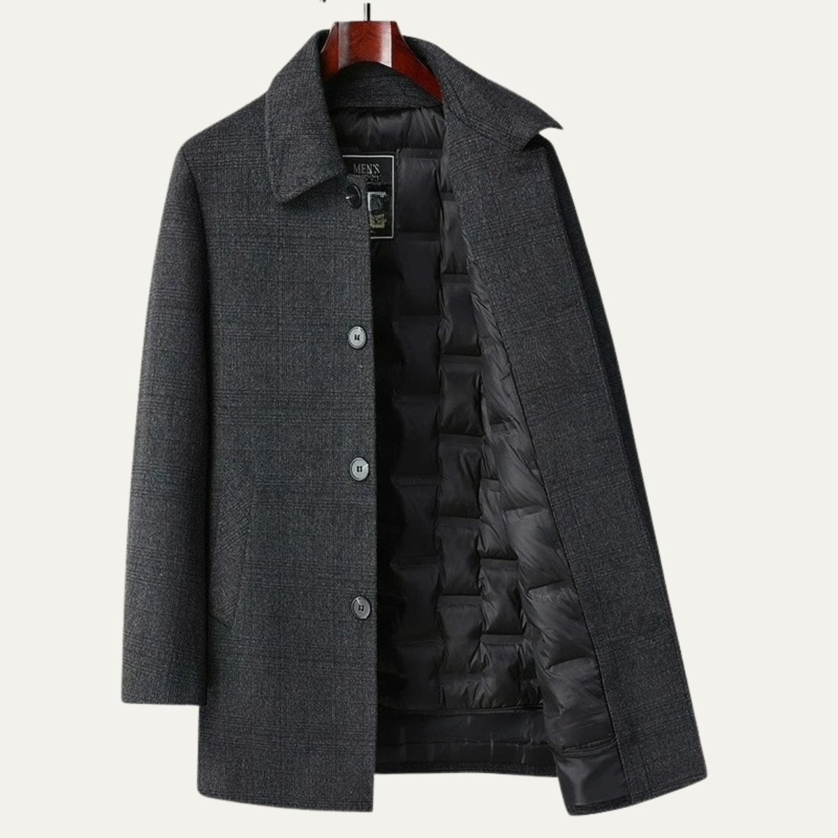 The Dobbiaco Men’s Winter Plaid Wool Blend Overcoat with Quilted Lining