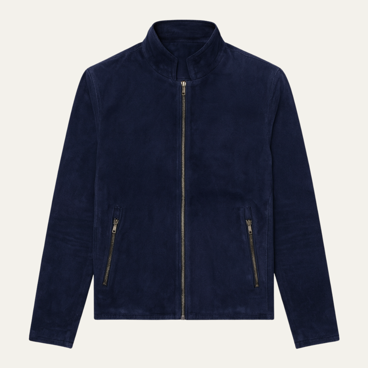 The Ritz Men’s Navy Suede Jacket – Luxury Slim Fit Bomber with Stand Collar