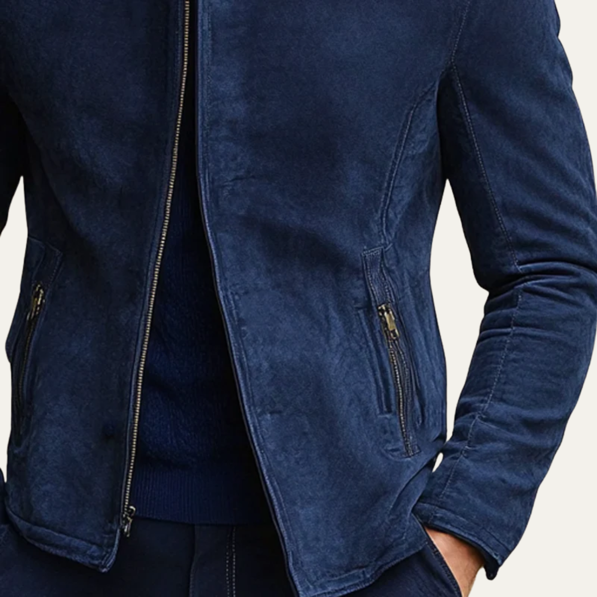 The Ritz Men’s Navy Suede Jacket – Luxury Slim Fit Bomber with Stand Collar
