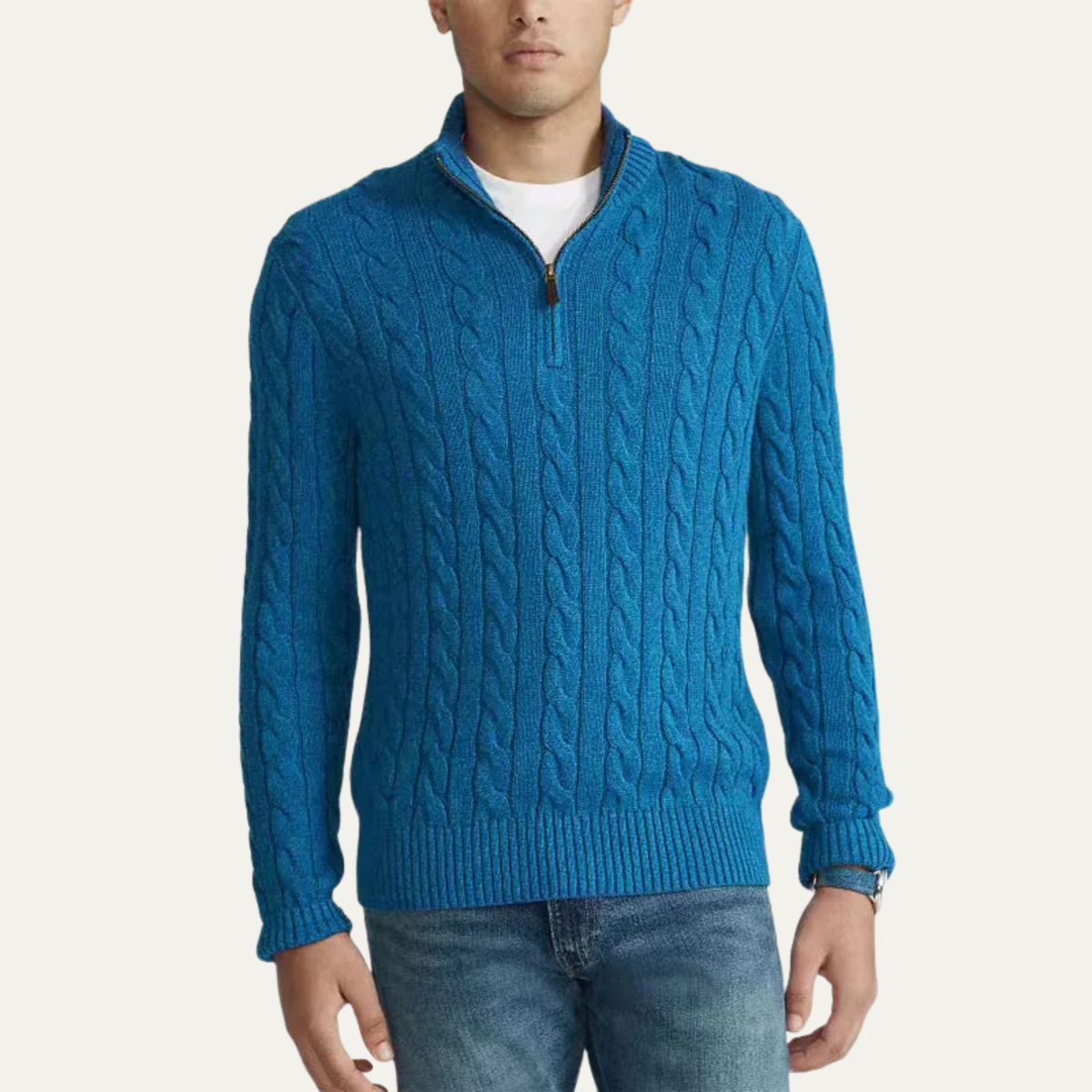 The Genova Men’s Cable Knit Half Zip Mock Neck Sweater