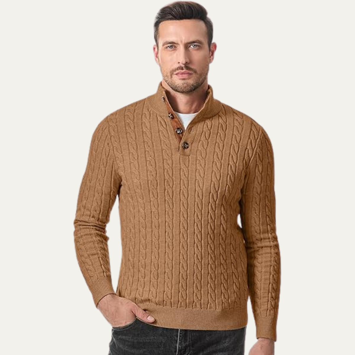 The Stamford Men's Cable Knit Collar Stand Jumper
