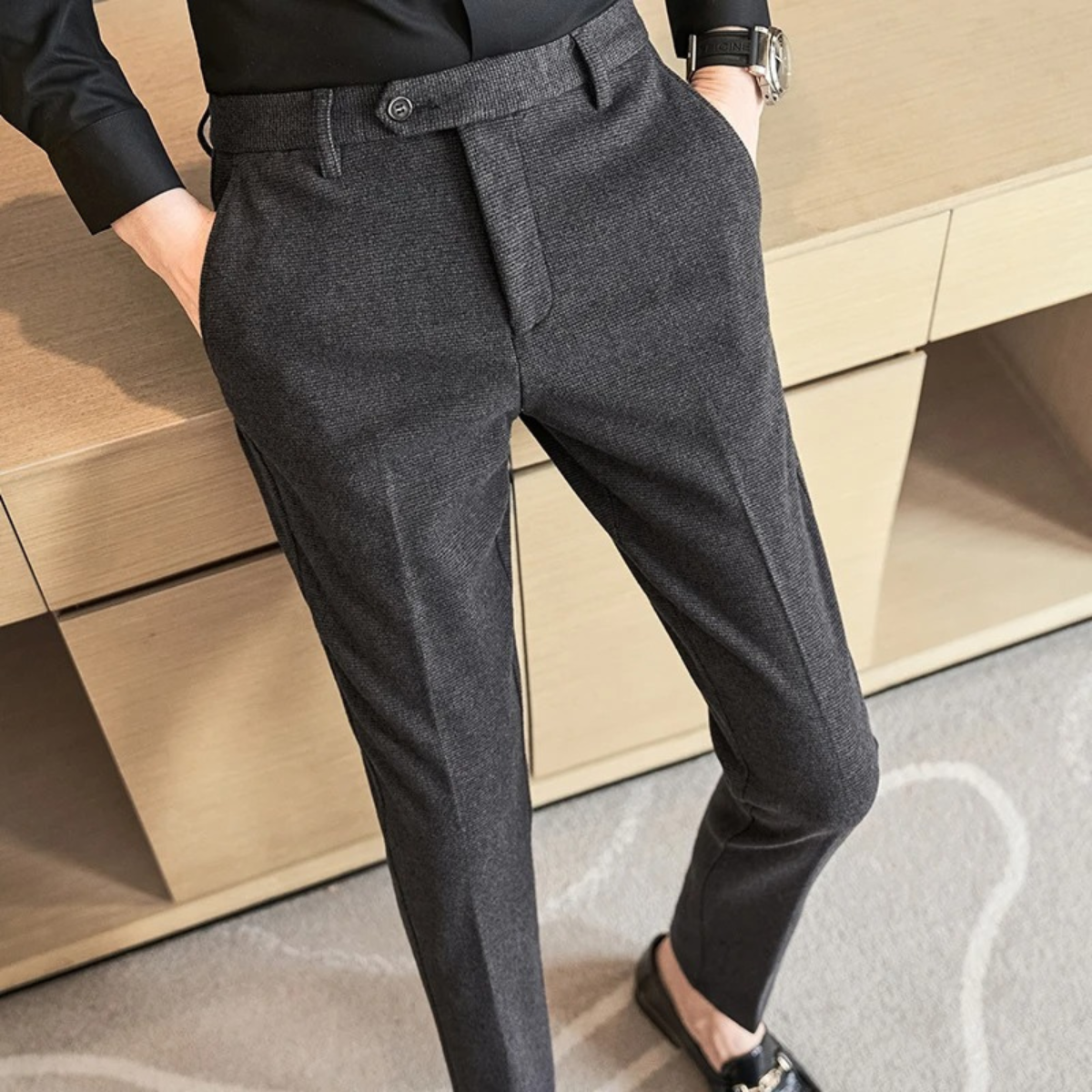 The Piacenza Men’s Slim Fit Smart Wool Blend Formal Trousers
