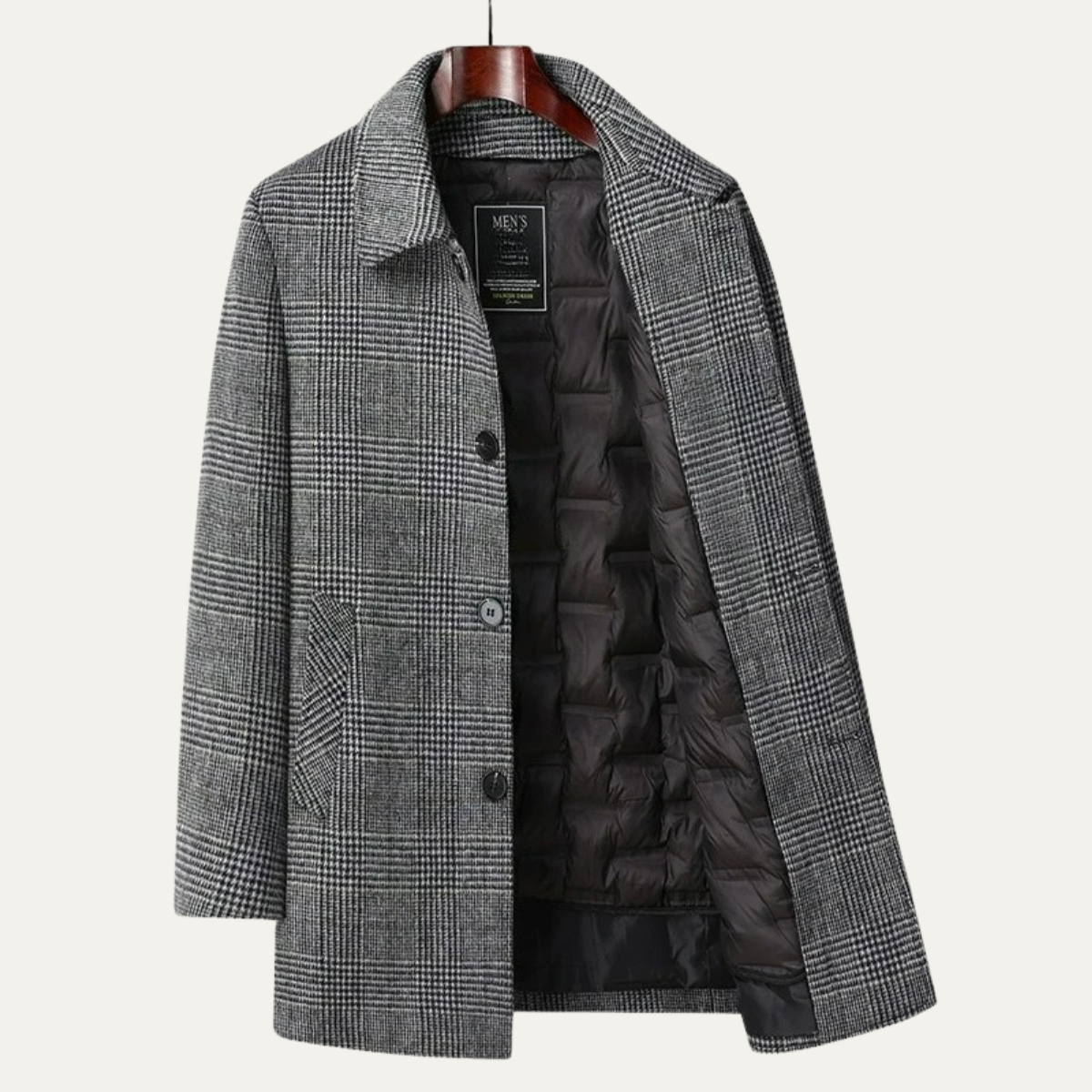 The Dobbiaco Men’s Winter Plaid Wool Blend Overcoat with Quilted Lining