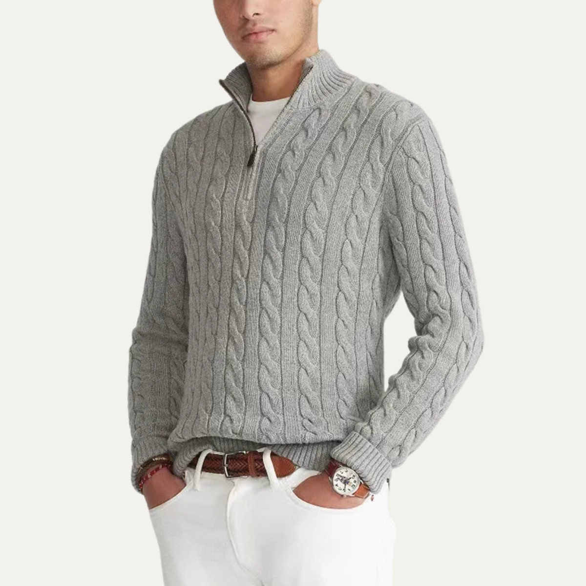 The Genova Men’s Cable Knit Half Zip Mock Neck Sweater