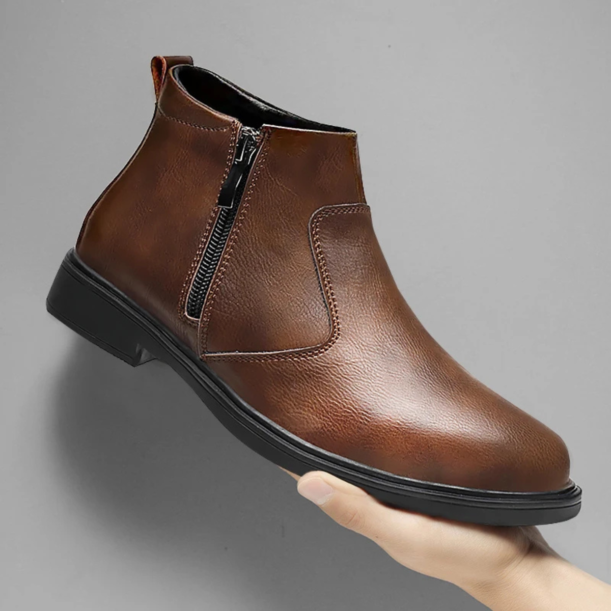 The Amantea Men’s Casual Leather Zipper Ankle Dress Boots