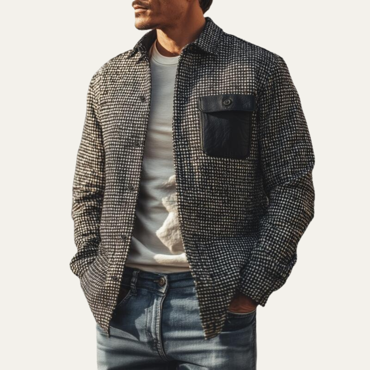 The Pied de Poule Vintage Houndstooth Jacket – Luxury Black Winter Overshirt for Men