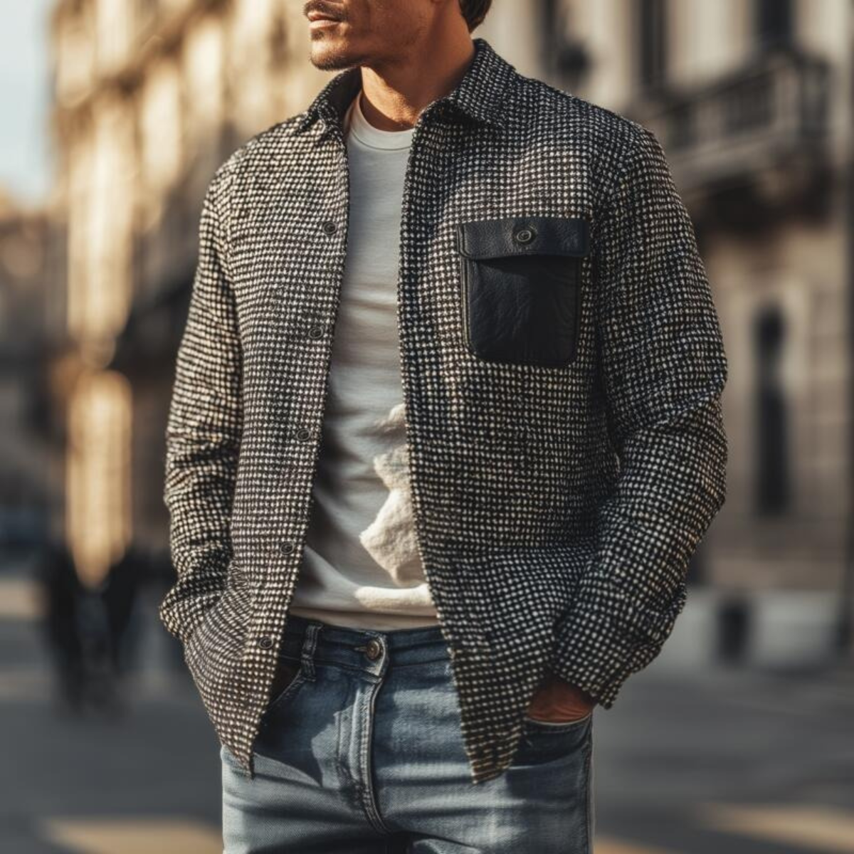 The Pied de Poule Vintage Houndstooth Jacket – Luxury Black Winter Overshirt for Men