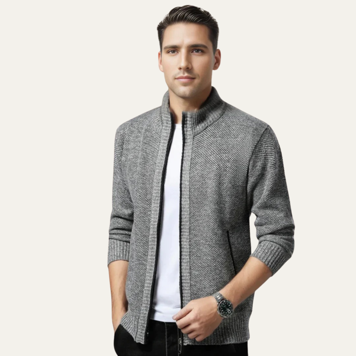 The Lyon Men's Stylish Wool Cardigan - Zip Up Knit Jacket