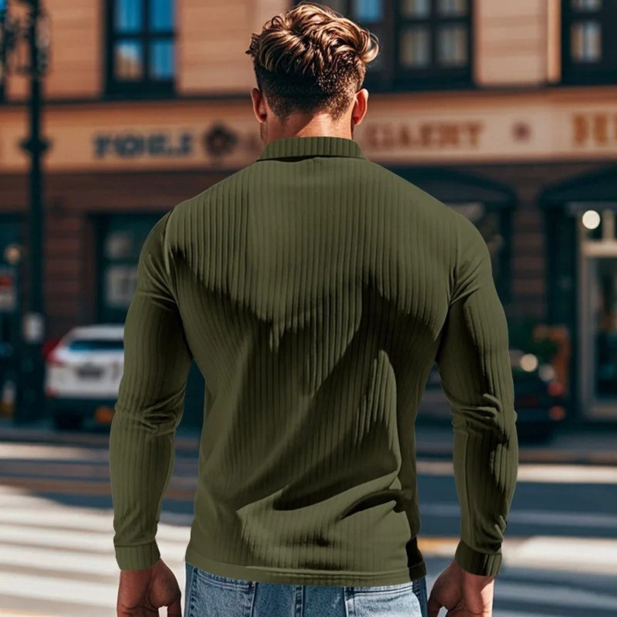 The Sorrento Men’s Ribbed Casual Button Neck Polo Shirt