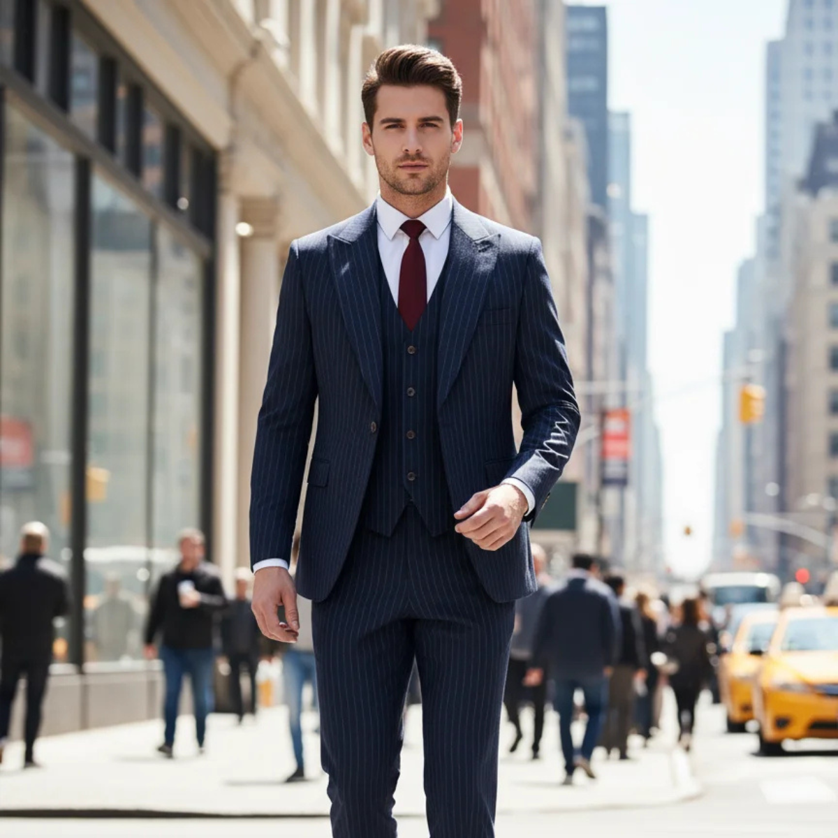 The Sovicille Men’s Business Pinstripe 3 Piece Suit – Slim Fit Blazer, Waistcoat & Trousers