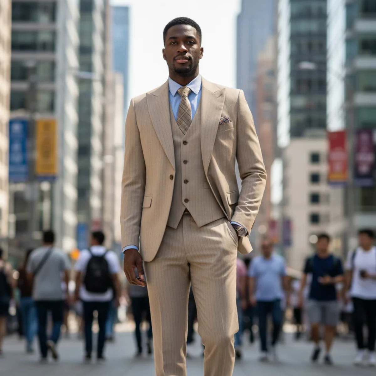 The Sovicille Men’s Business Pinstripe 3 Piece Suit – Slim Fit Blazer, Waistcoat & Trousers