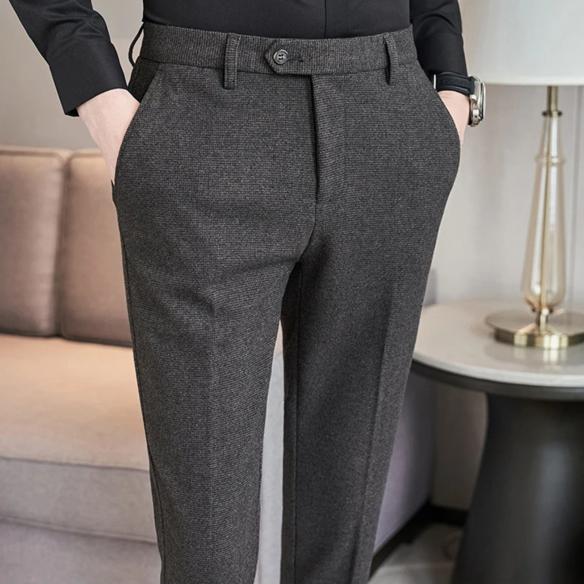 The Piacenza Men’s Slim Fit Smart Wool Blend Formal Trousers