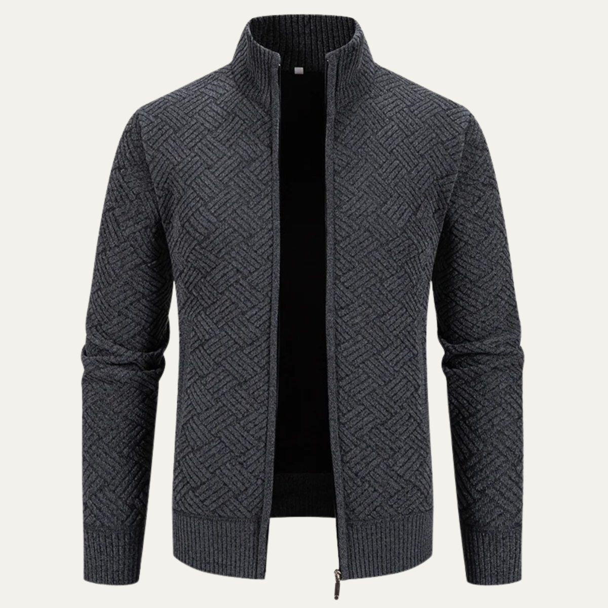 The Volterra Men’s Elegant Knit Diamond Pattern Jacket with Stand Collar
