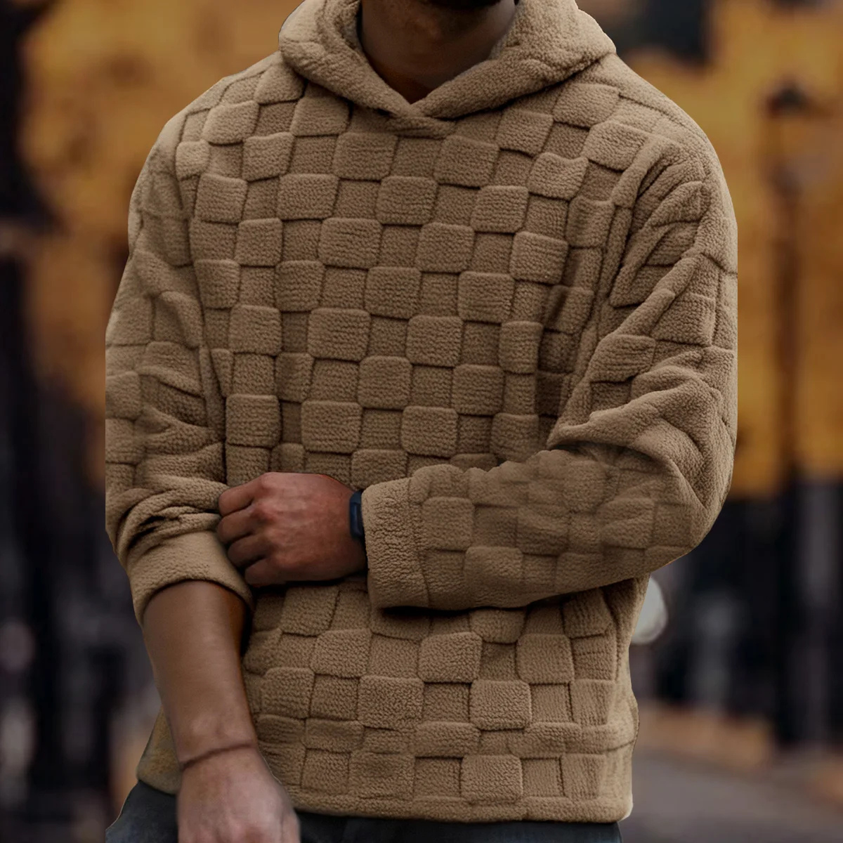 The Bergamo Men’s Casual Thick Fleece Jacket with Textured Check Design