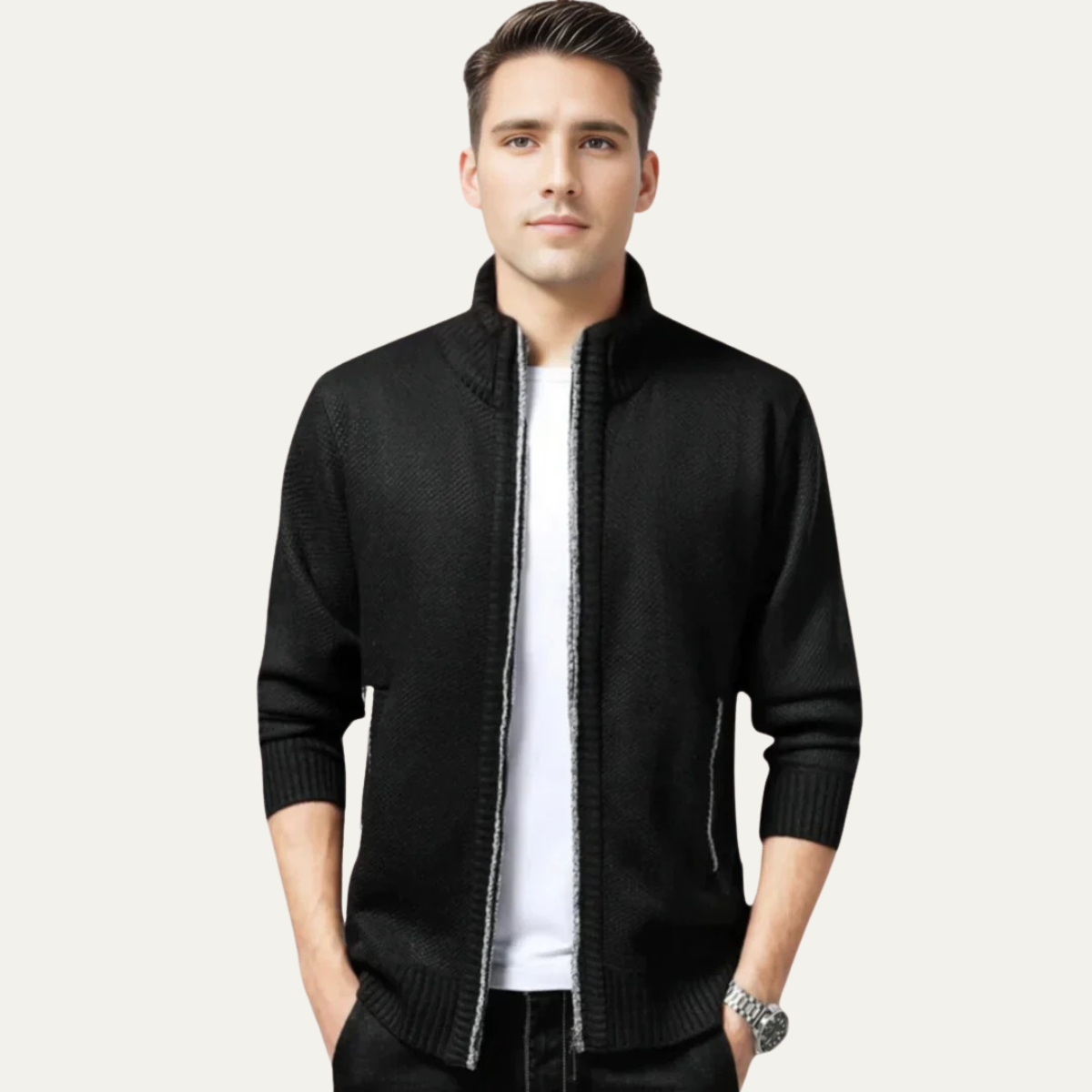 The Lyon Men's Stylish Wool Cardigan - Zip Up Knit Jacket