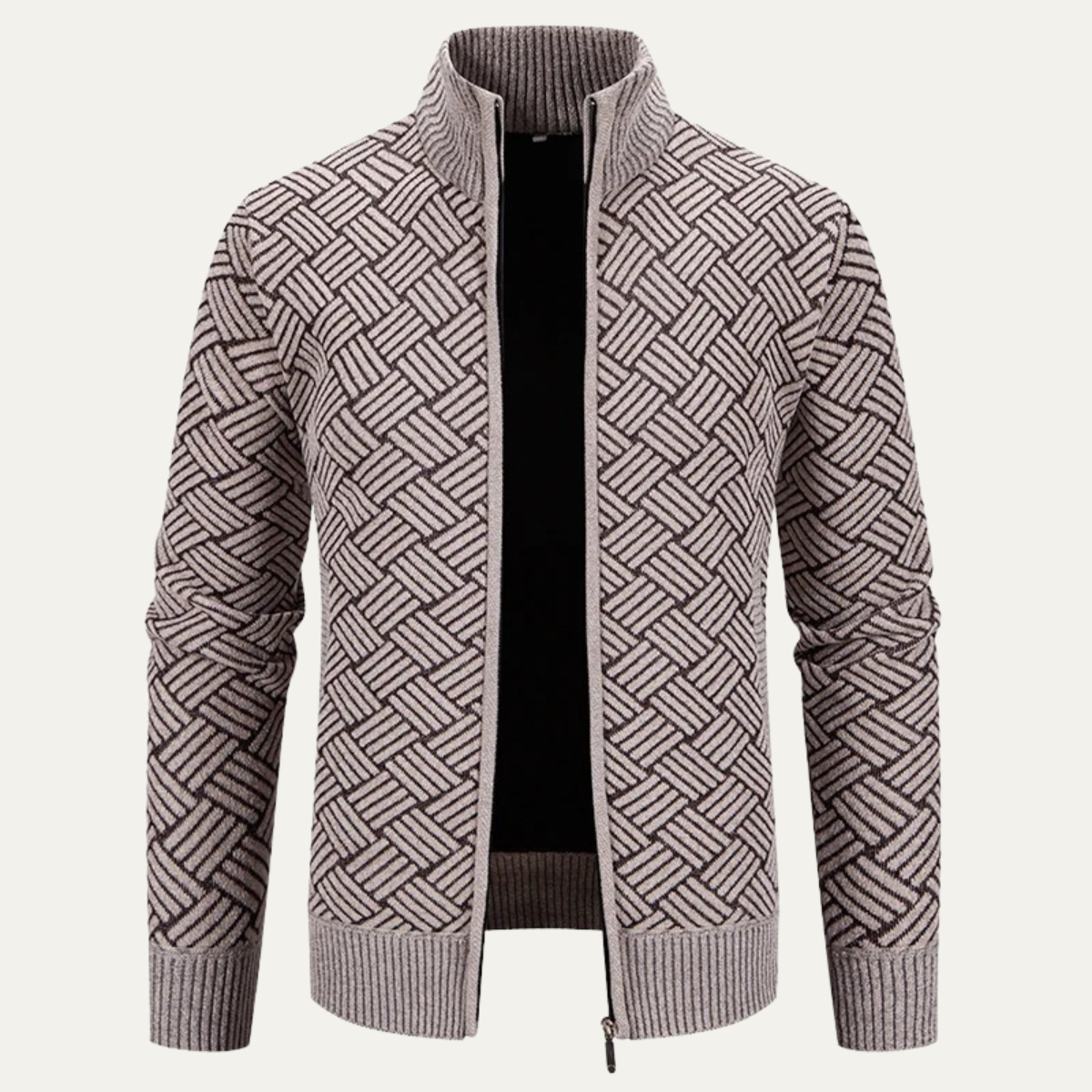 The Volterra Men’s Elegant Knit Diamond Pattern Jacket with Stand Collar