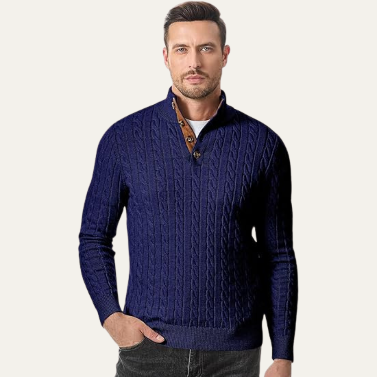 The Stamford Men's Cable Knit Collar Stand Jumper
