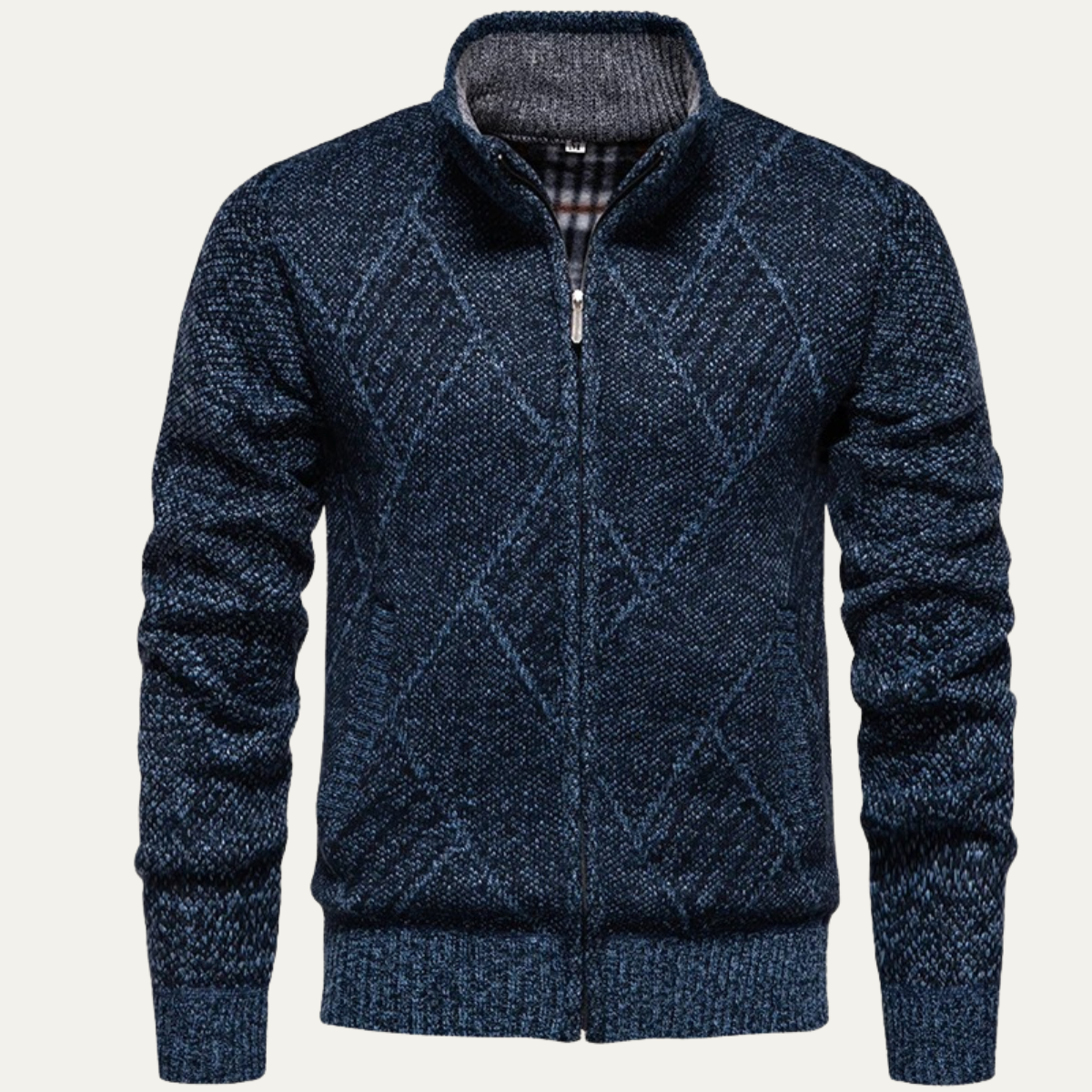 The Amalfi Men’s Knit Fleece Zip Cardigan with Diamond Pattern