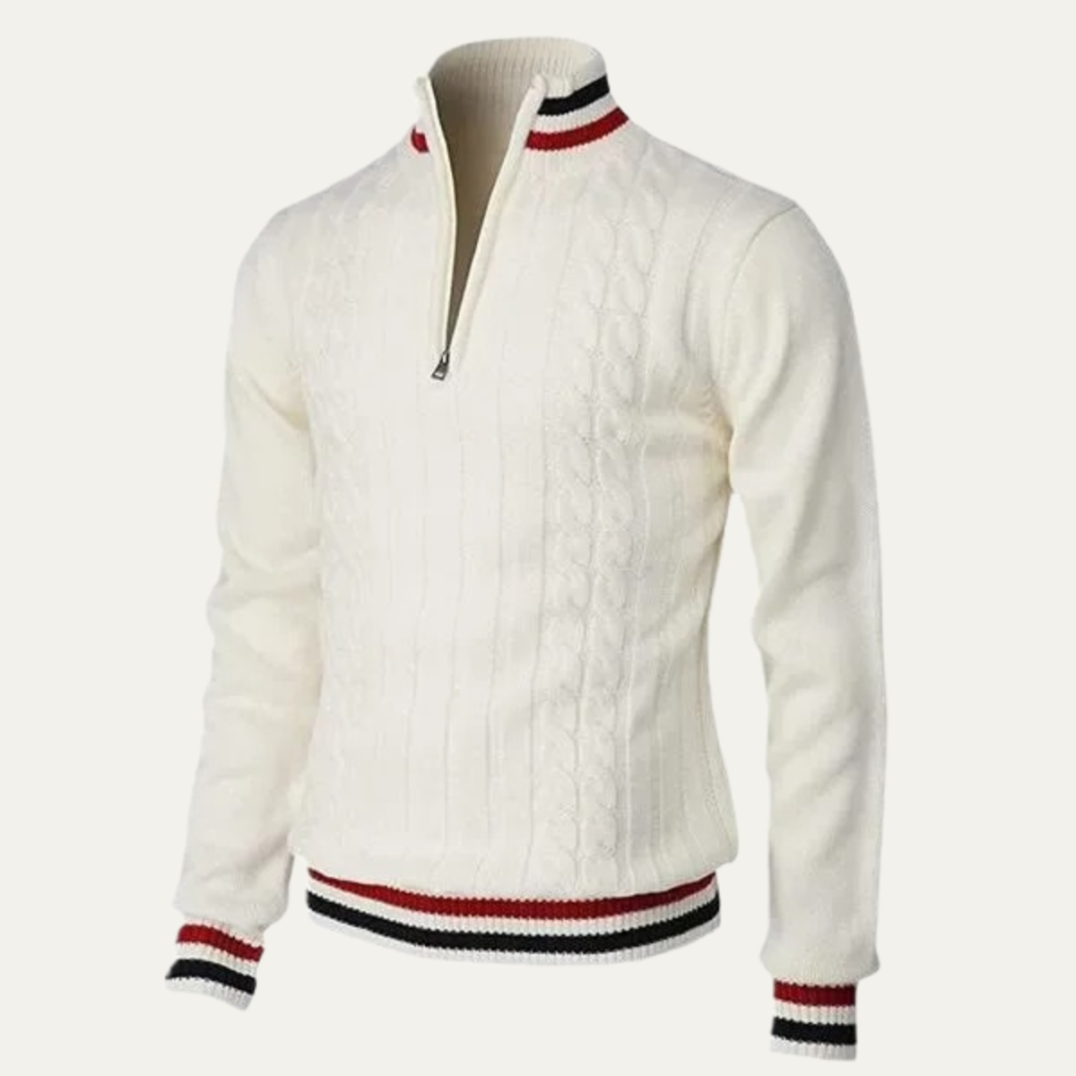 The Castelrotto Men’s Warm Half Zip Knit Jumper with Stripe Trim