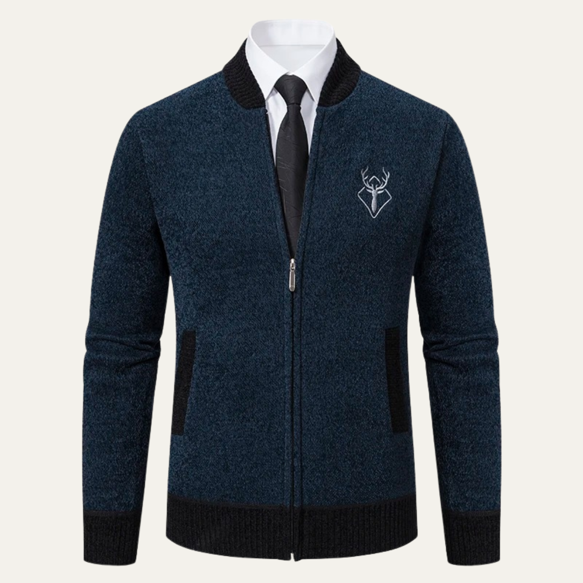 The Clapham Men's Embroidered Smart Knit Zip Cardigan