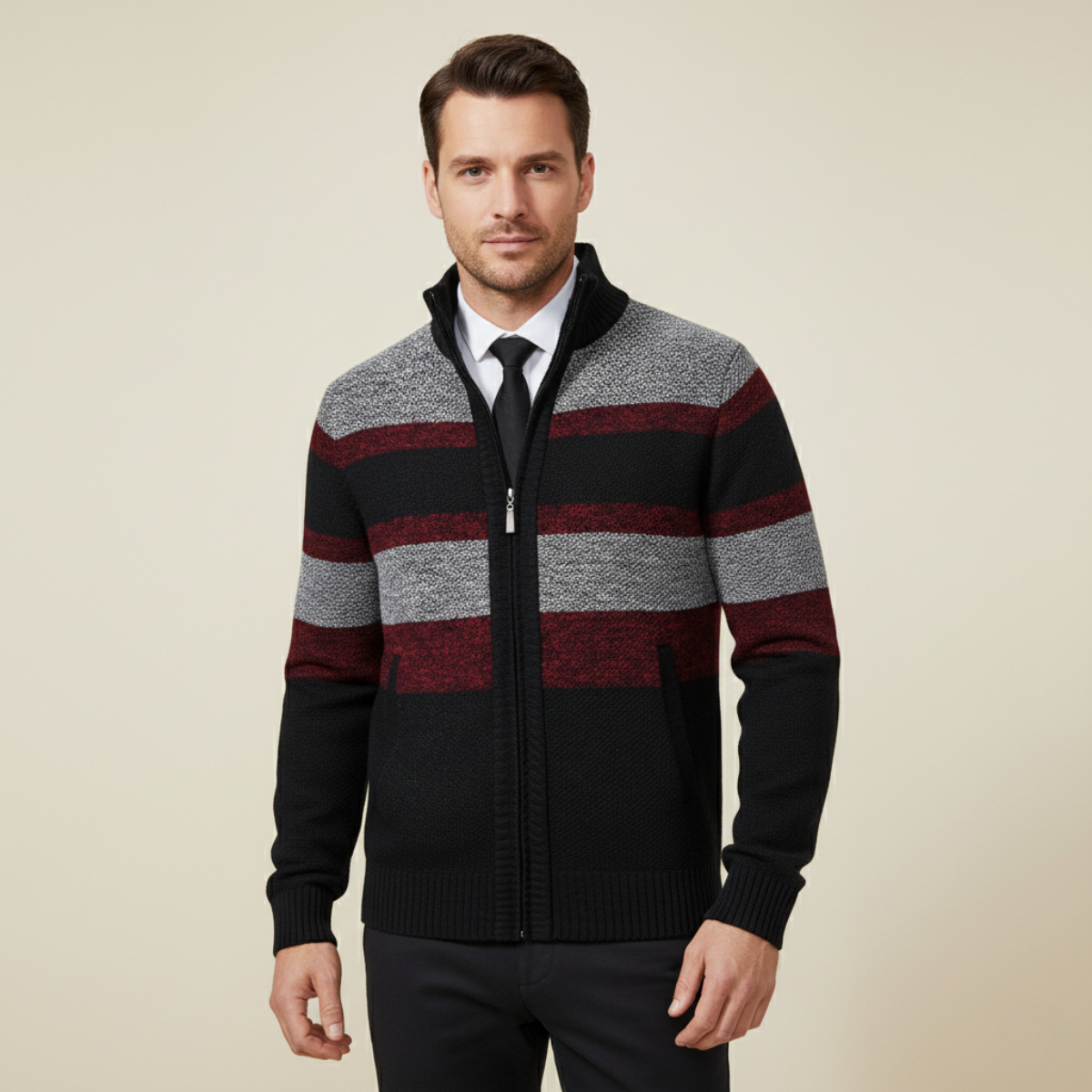 The Desenzano Men’s Knit Winter Striped Zip Cardigan