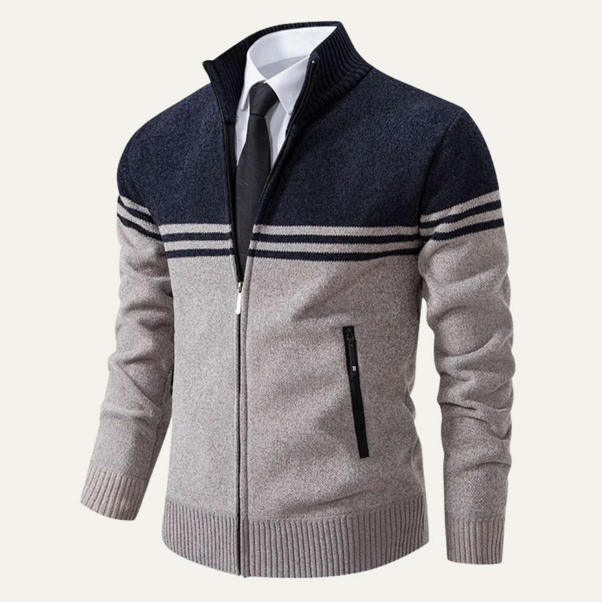 The Genova Men's Striped Thick Fleece Lined Knit Cardigan