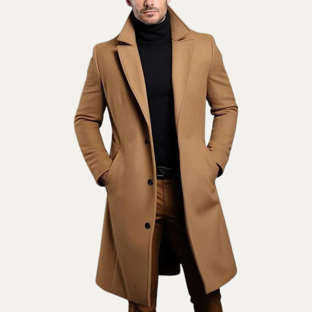 The Paignton Men's Elegant Minimal Camel Single Breasted Wool Coat