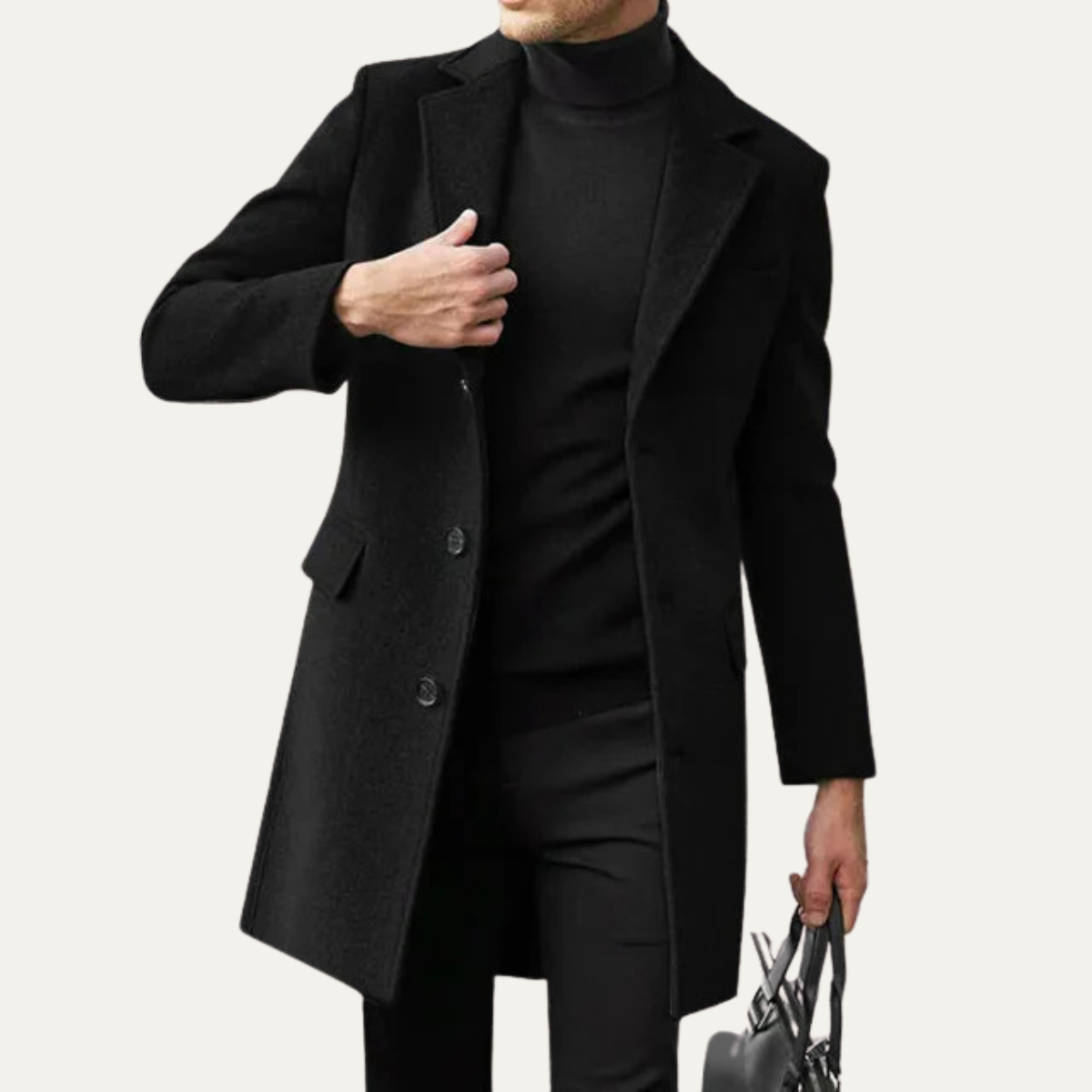 The Pembroke Men's Tailored Minimal Black Single Breasted Wool Coat