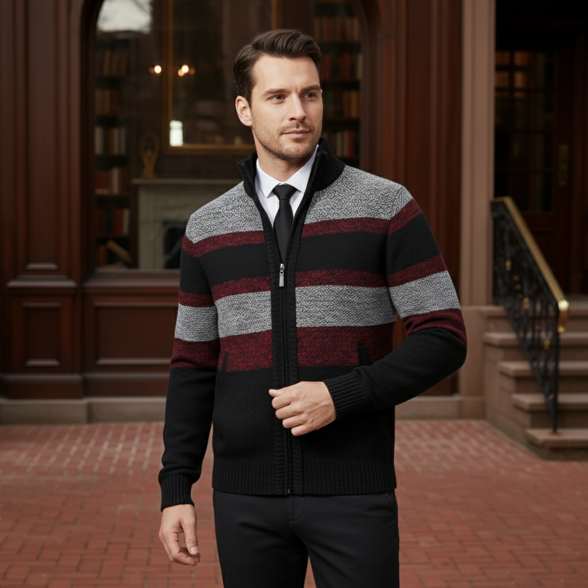 The Desenzano Men’s Knit Winter Striped Zip Cardigan