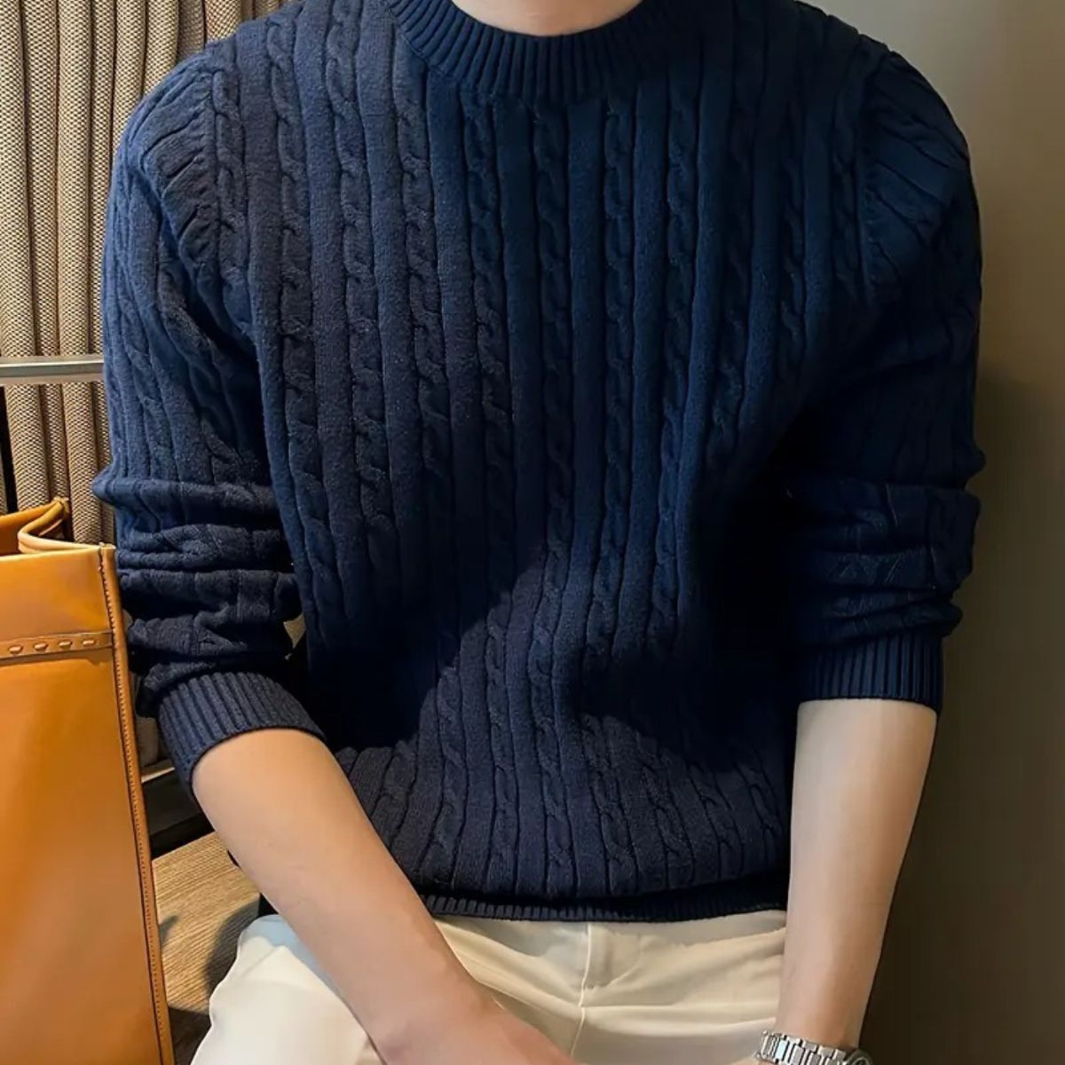 The Versailles Cashmere Merino Wool Knit Jumper for Men - Navy Blue