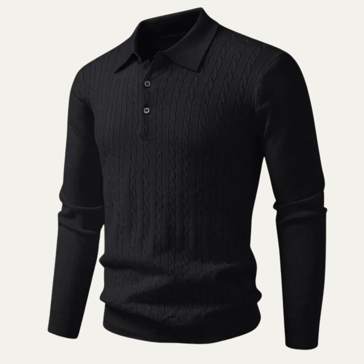 The Livigno Men’s Elegant Cable Ribbed Knit Polo Shirt