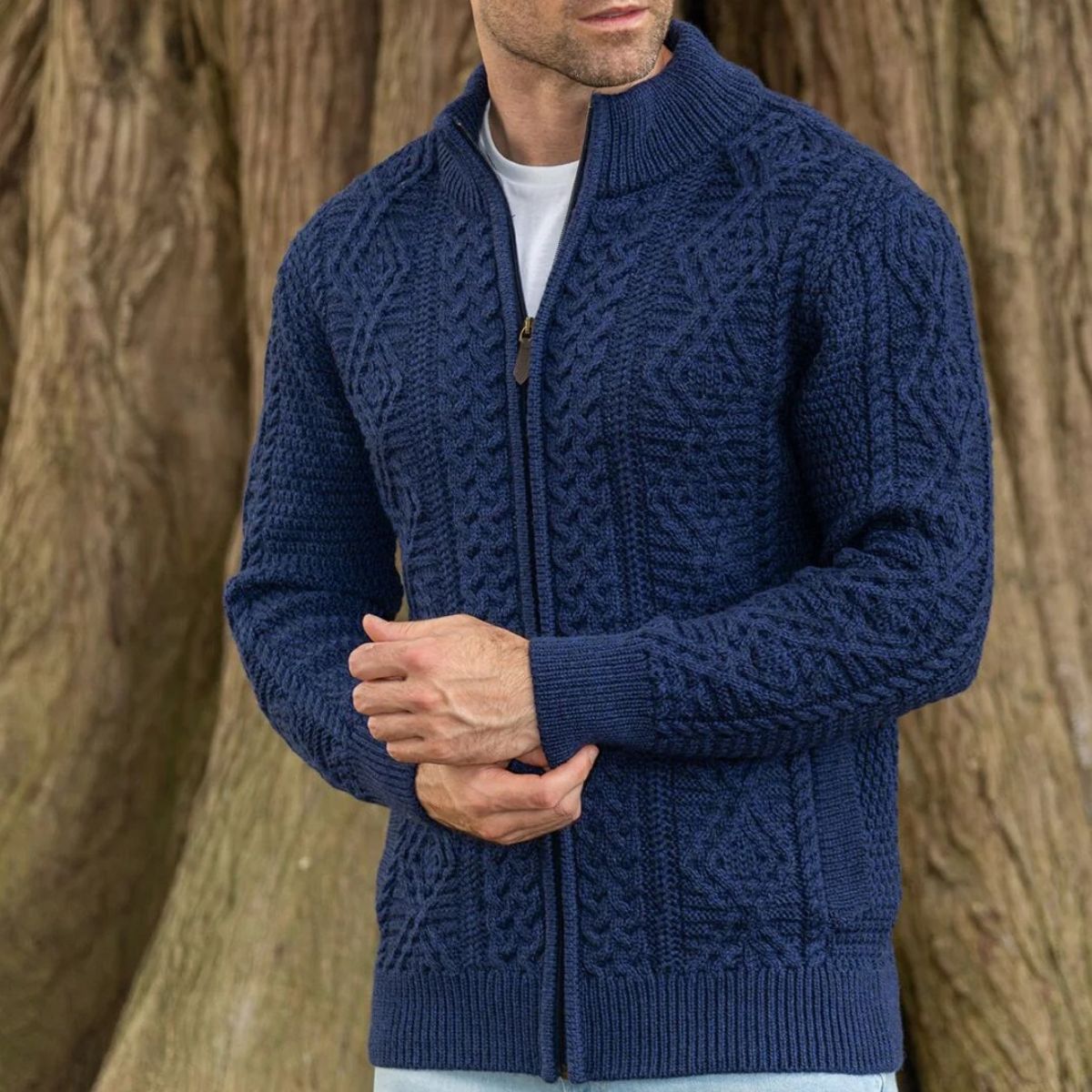 The Galway Cable Knit Full Zip Wool Cardigan for Men