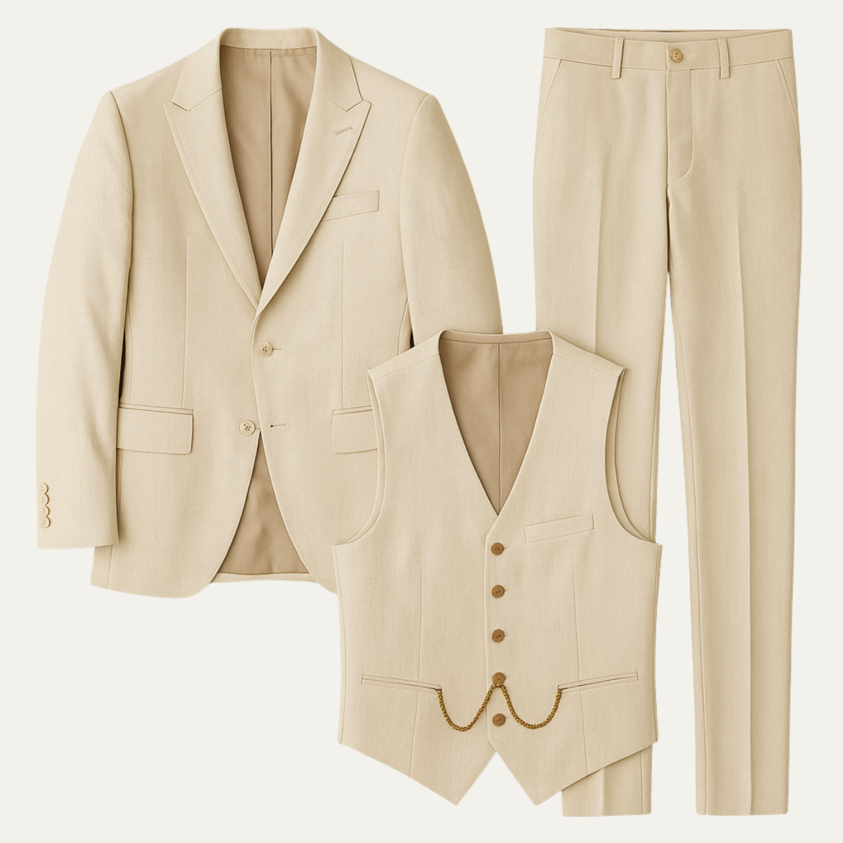 The Dover Men’s Elegant Beige 3 Piece Suit – Slim Fit Blazer, Waistcoat & Trousers