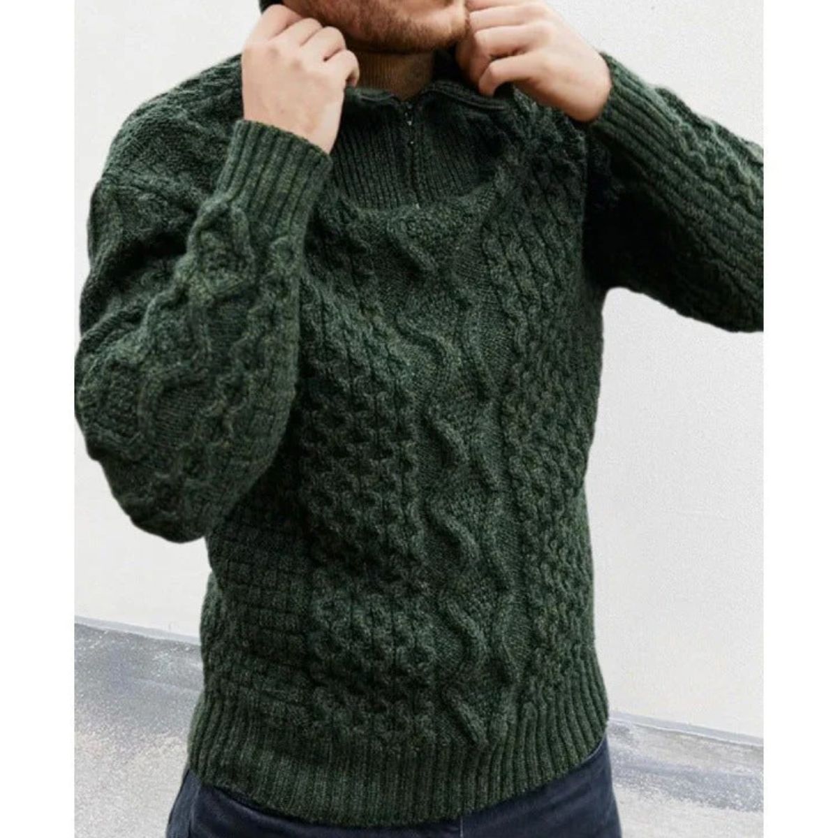 The Dublin Quarter Zip Wool Cable Knit Jumper for Men