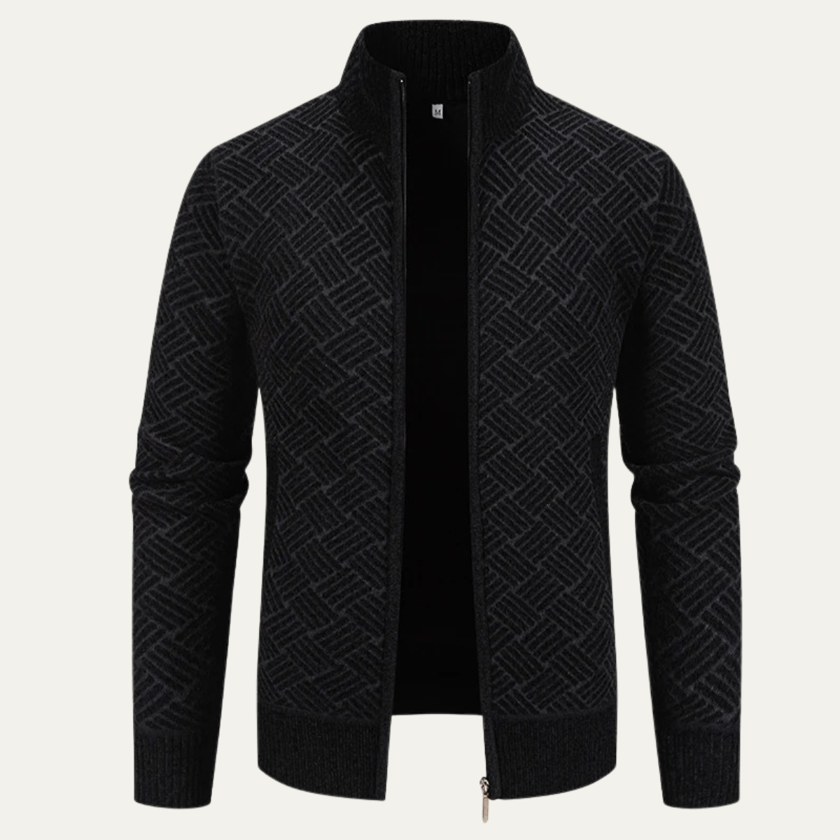 The Volterra Men’s Elegant Knit Diamond Pattern Jacket with Stand Collar