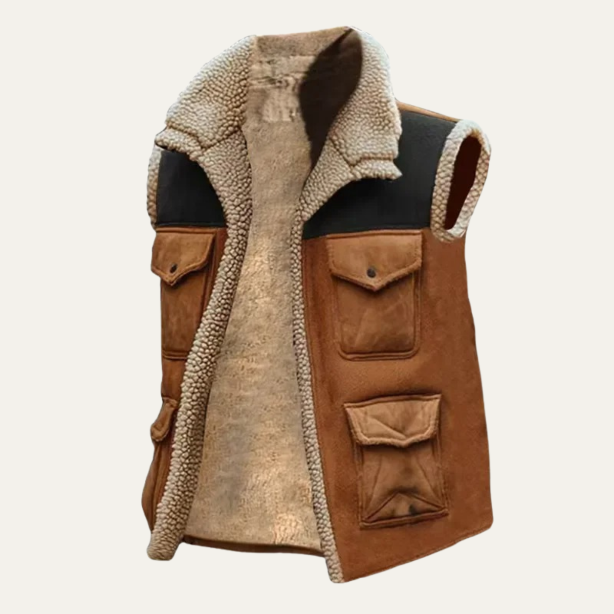 The Rhyl Men's Warm Retro Shearling Gilet with Pockets