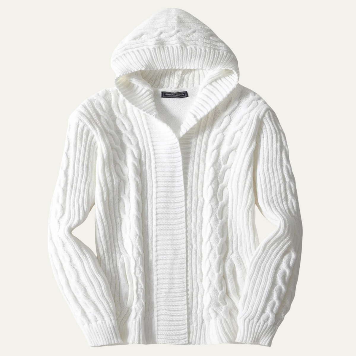 The Trieste Men's White Hooded Cable Knit Winter Cardigan