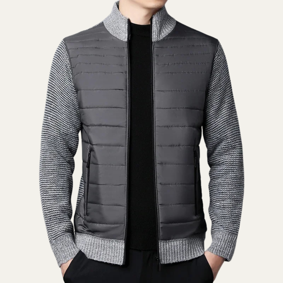The Aberdeen Men's Quilted Knit Padded Zip Up Cardigan