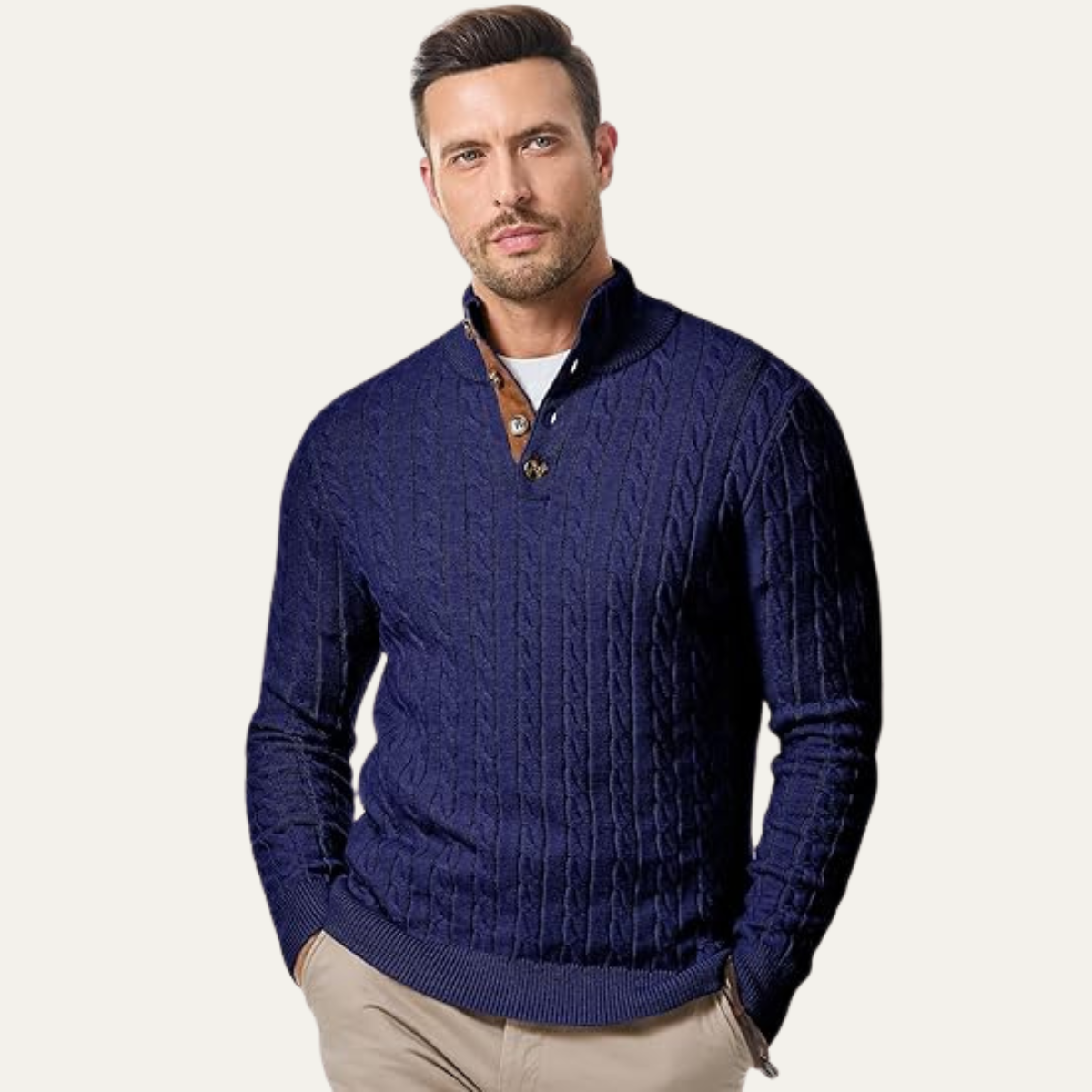 The Stamford Men's Cable Knit Collar Stand Jumper