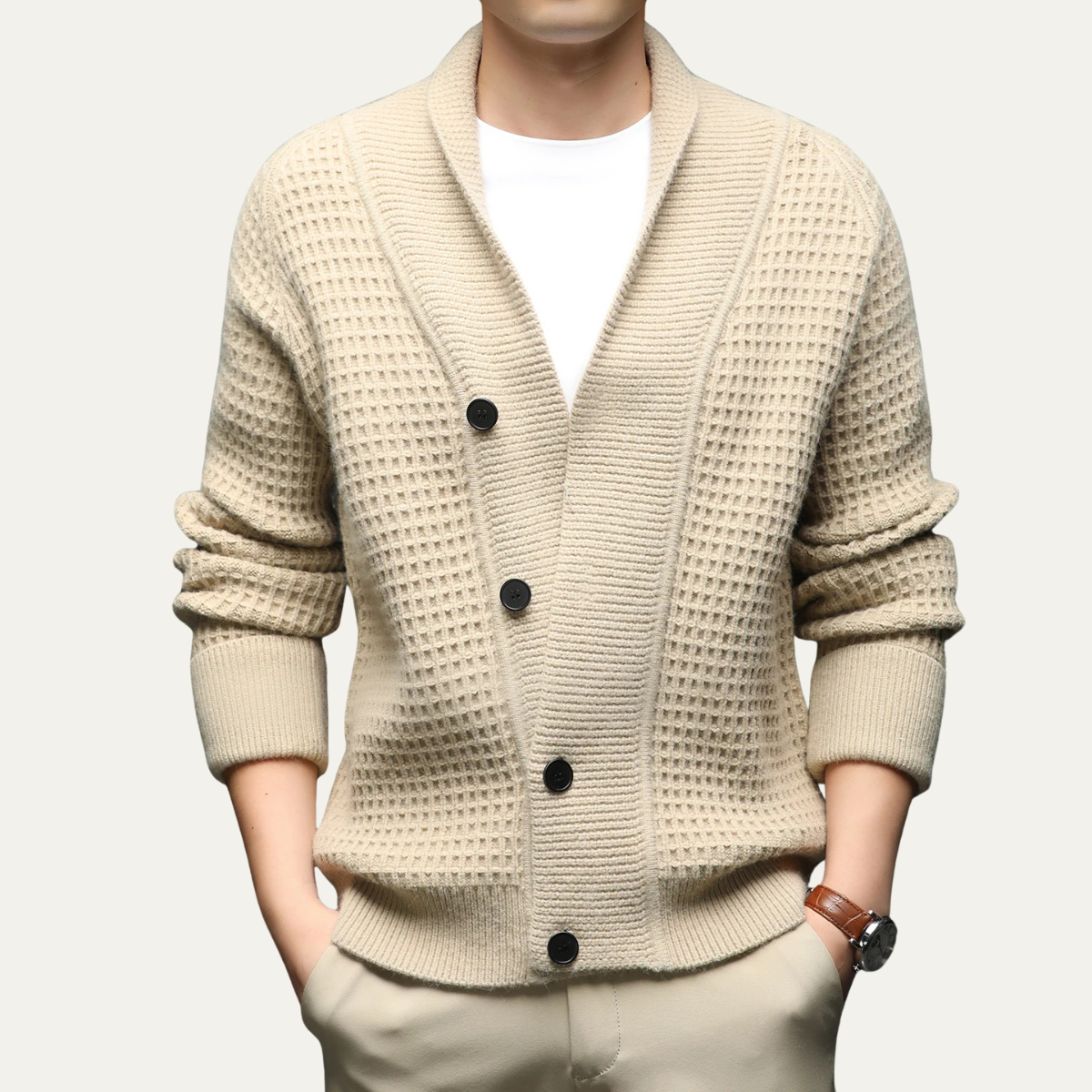 The Hebrides Men's Chunky Knit  Shawl Collar Cardigan