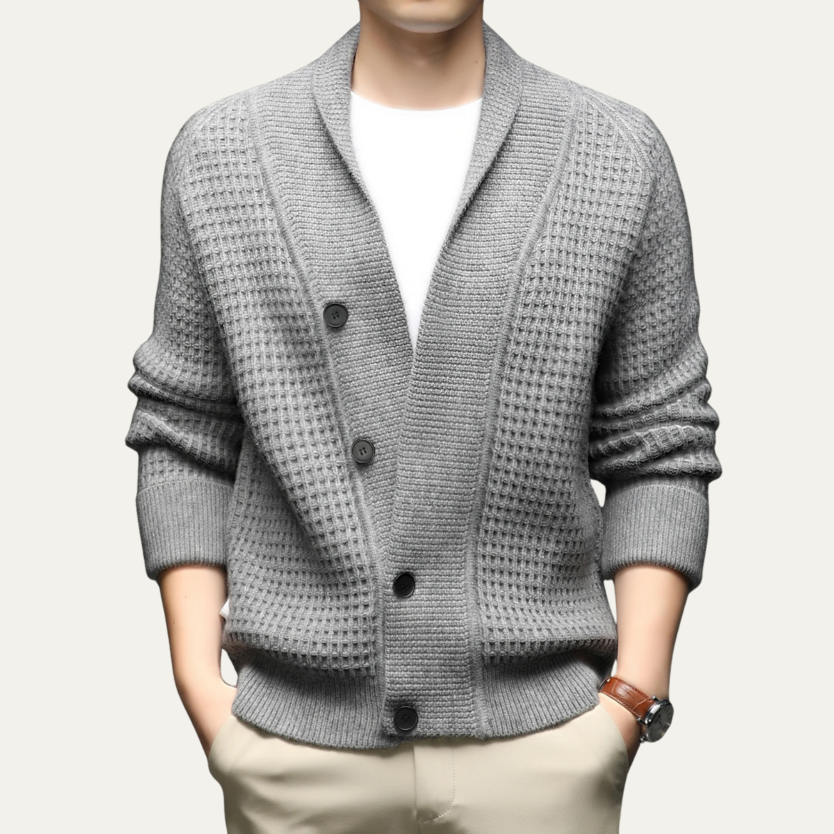 The Hebrides Men's Chunky Knit  Shawl Collar Cardigan