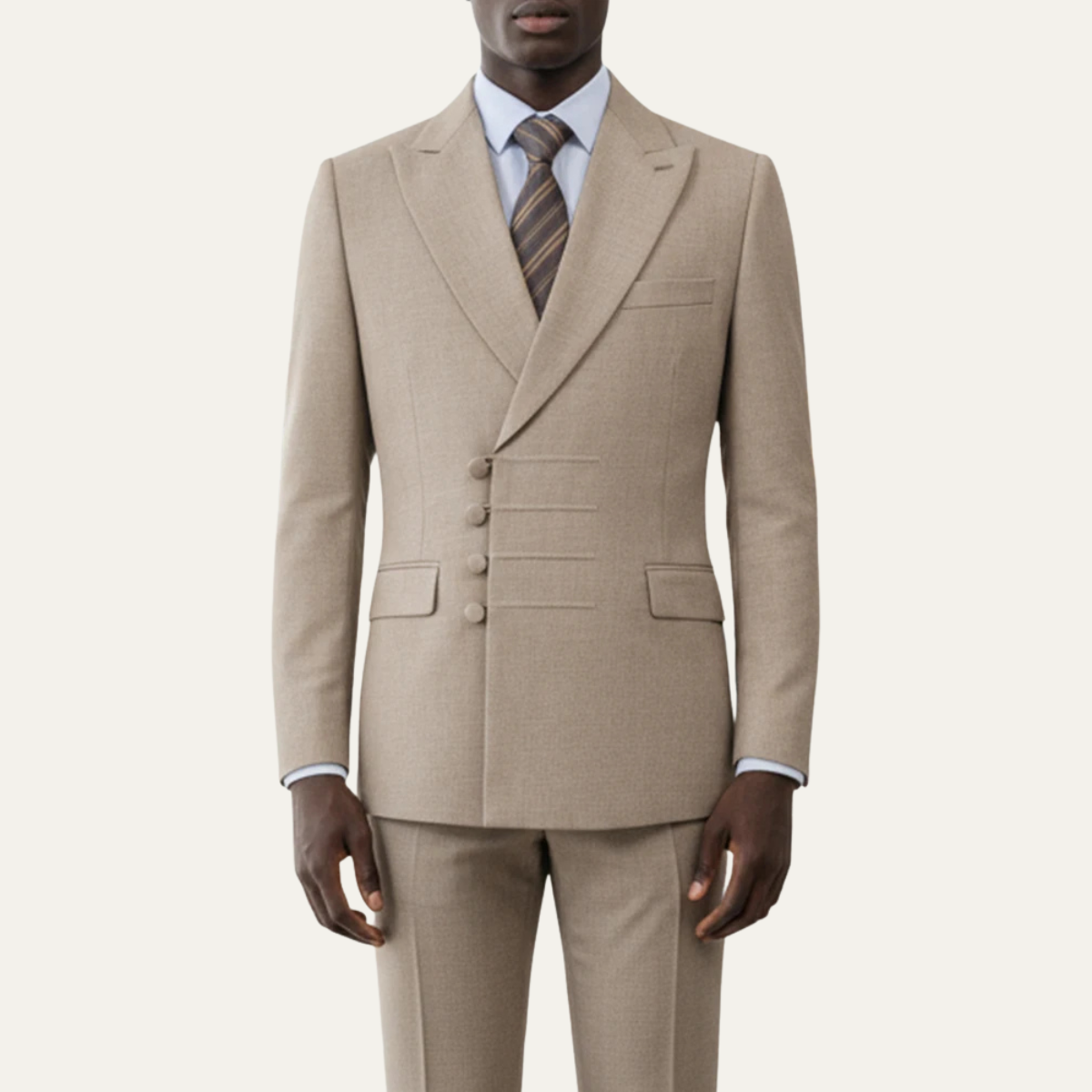 The Peschiera Men's Elegant 2 Piece Slim Fit Suit – Beige Formal Blazer & Trousers Set